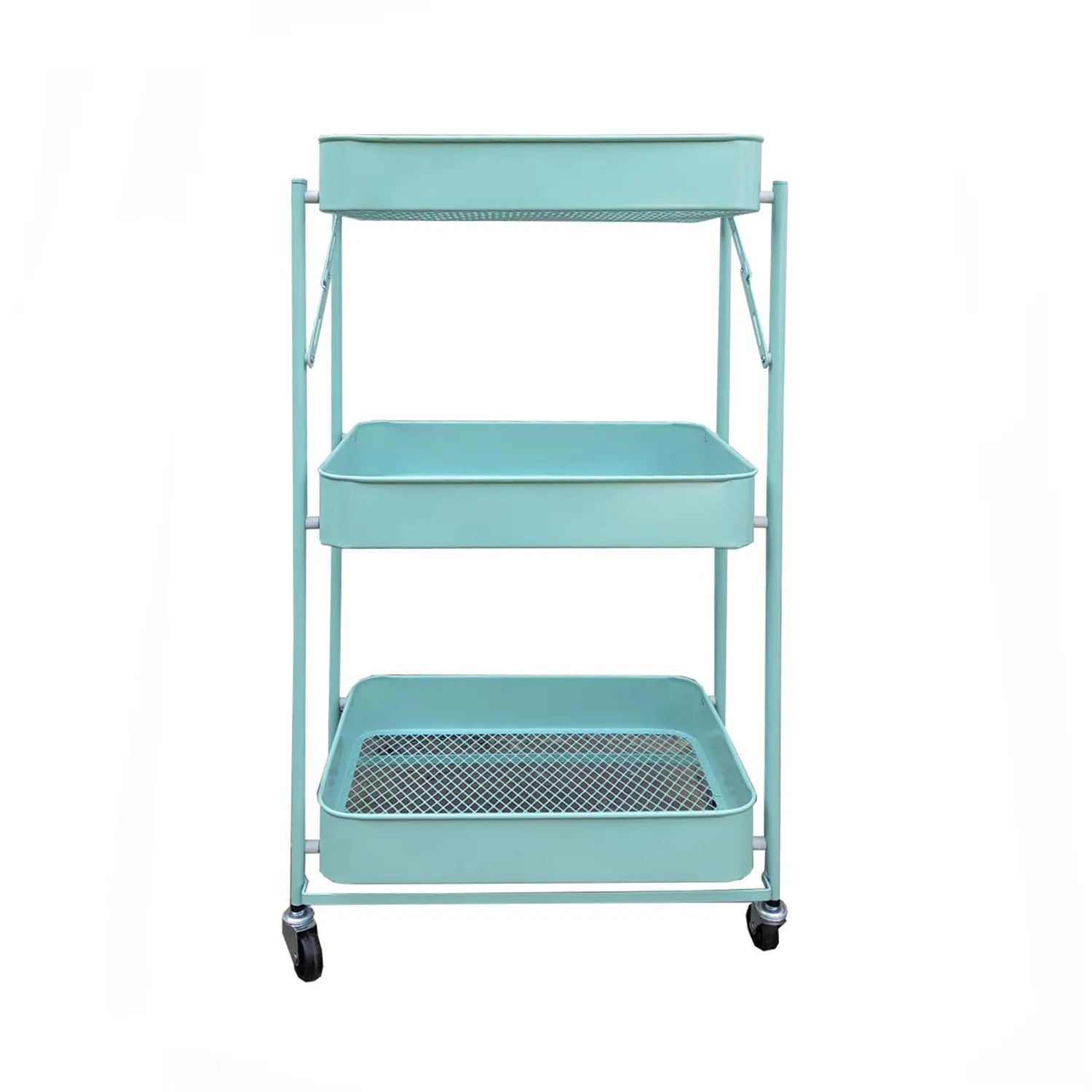 Carro Metálico Organizador Plegable con Ruedas Celeste