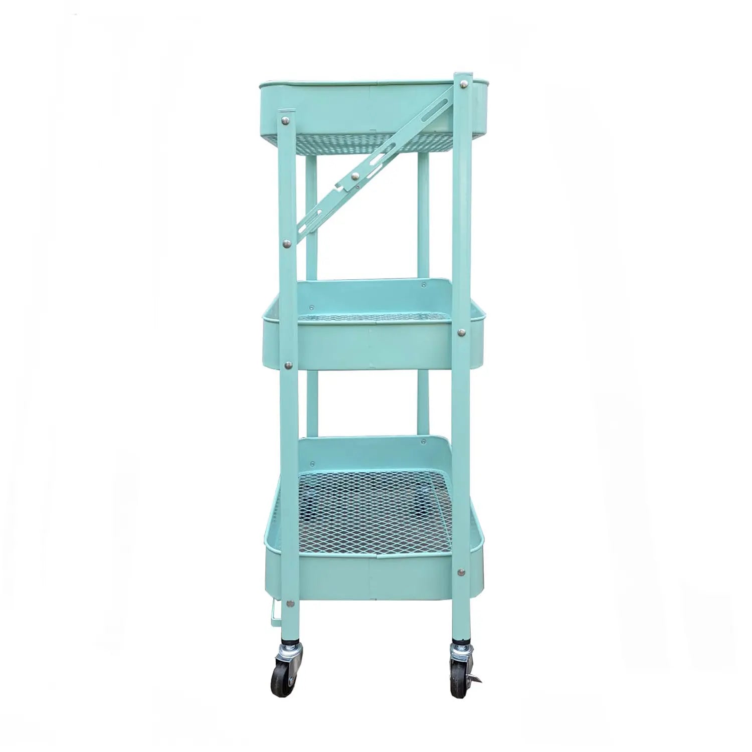 Carro Metálico Organizador Plegable con Ruedas Celeste