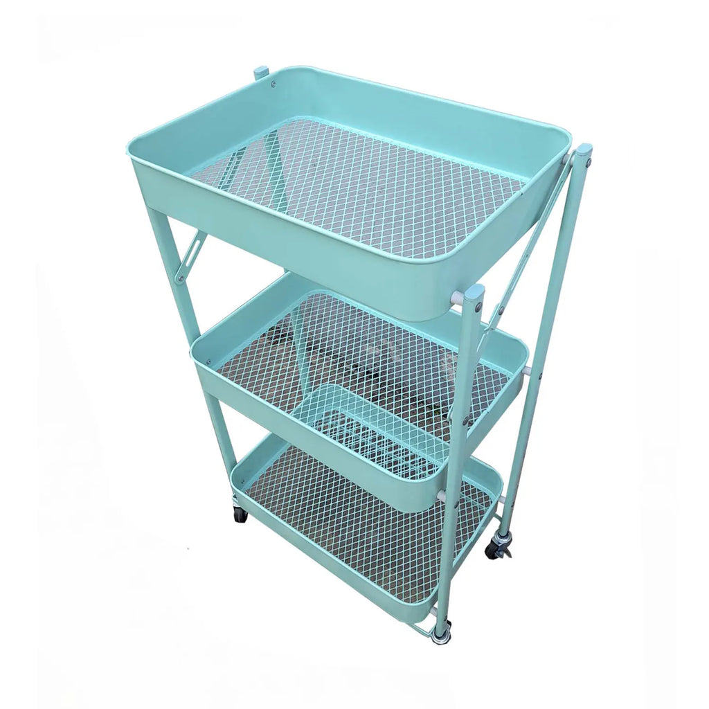 Carro Metálico Organizador Plegable con Ruedas Celeste