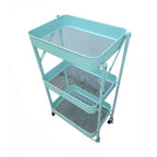 Carro Metálico Organizador Plegable con Ruedas Celeste