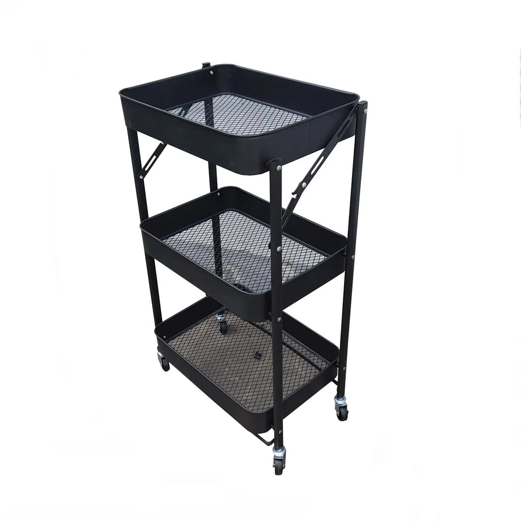 Carro Metálico Organizador Plegable con Ruedas Negro