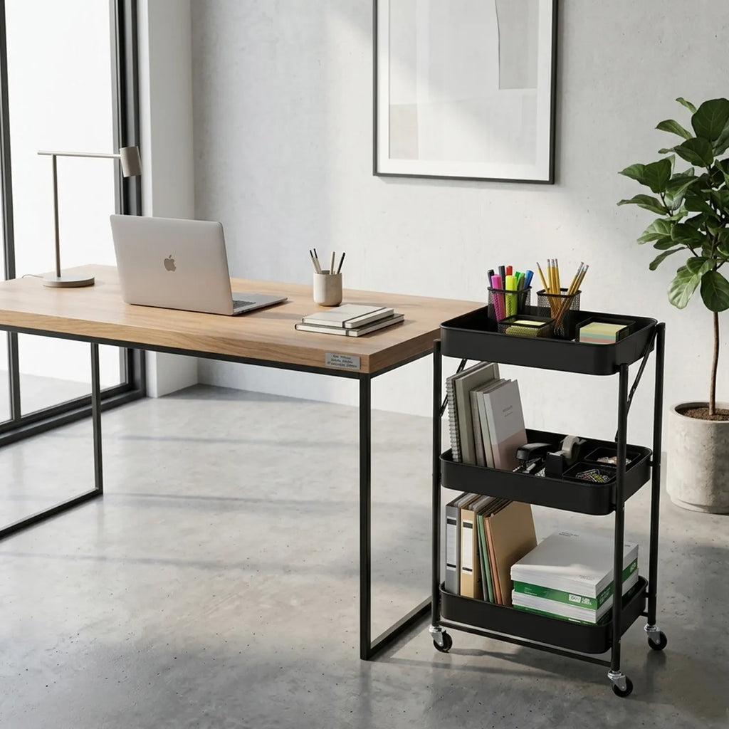 Carro Metálico Organizador Plegable con Ruedas Negro