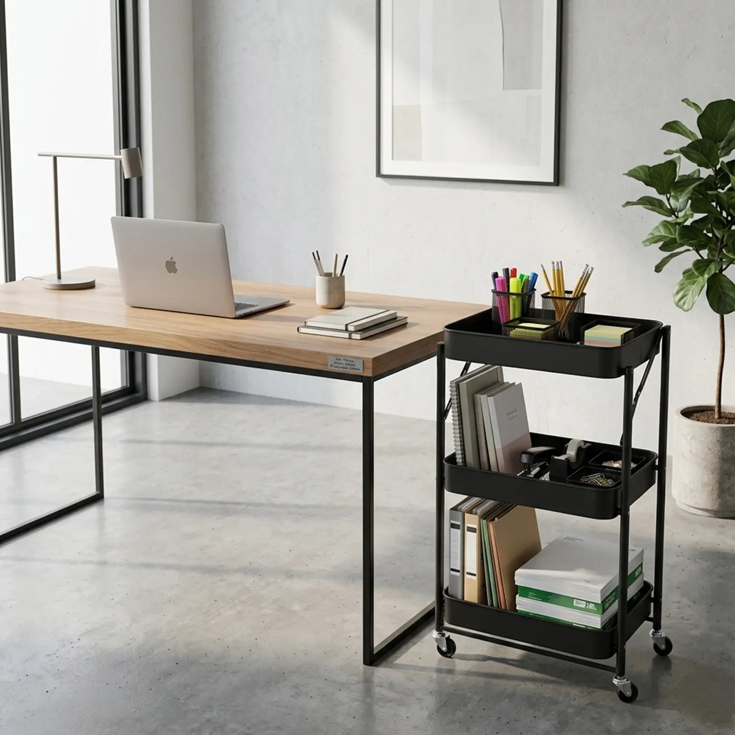 Carro Metálico Organizador Plegable con Ruedas Negro