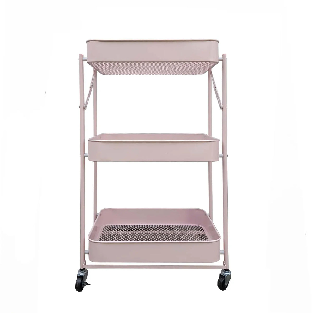Carro Metálico Organizador Plegable con Ruedas Rosado