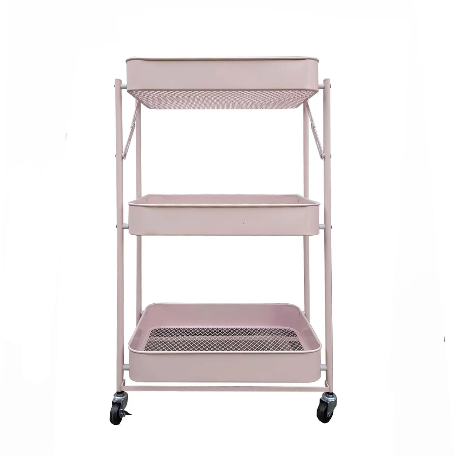 Carro Metálico Organizador Plegable con Ruedas Rosado