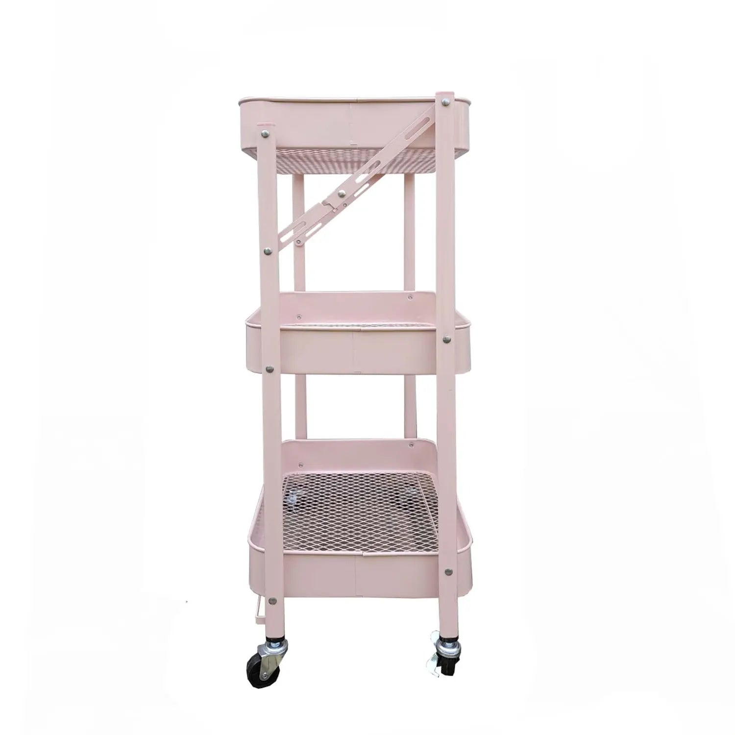 Carro Metálico Organizador Plegable con Ruedas Rosado
