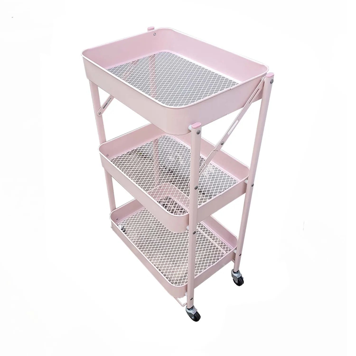 Carro Metálico Organizador Plegable con Ruedas Rosado