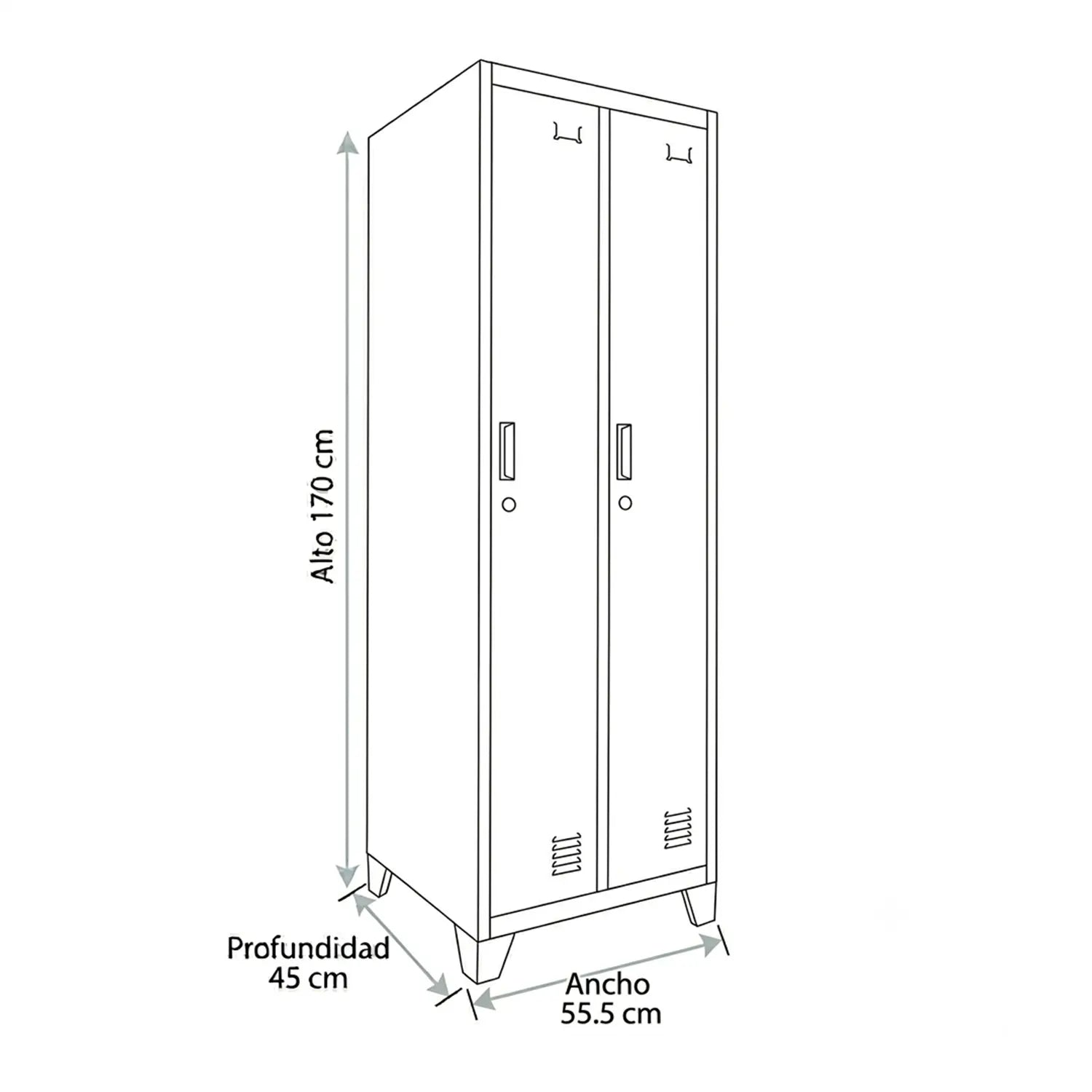 Locker 2 Cuerpos 2 Puertas con Porta Candado