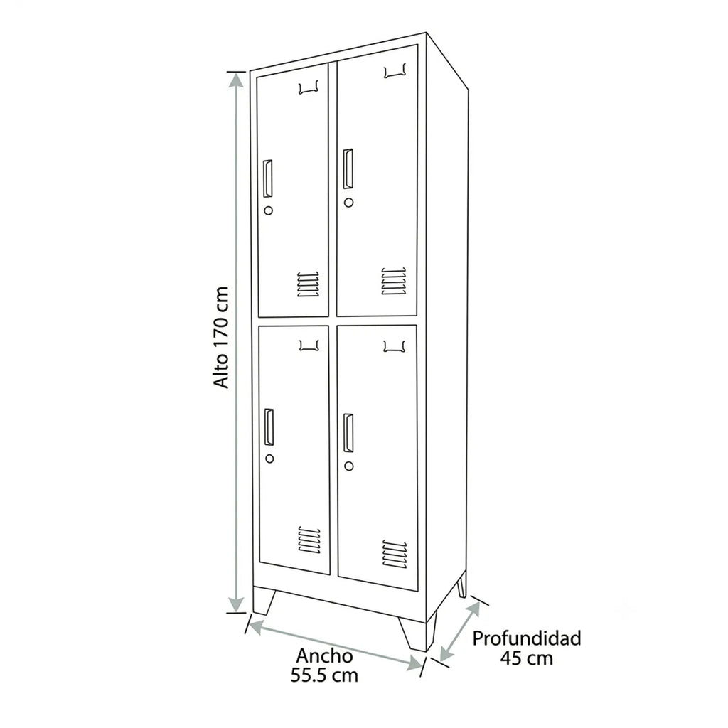 Locker 2 Cuerpos 4 Puertas con Porta Candado