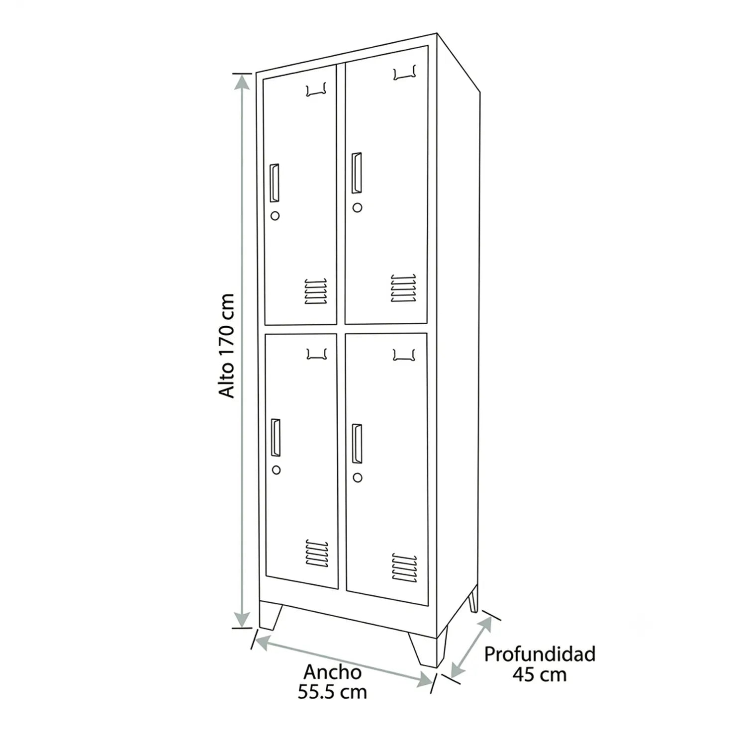 Locker 2 Cuerpos 4 Puertas con Porta Candado
