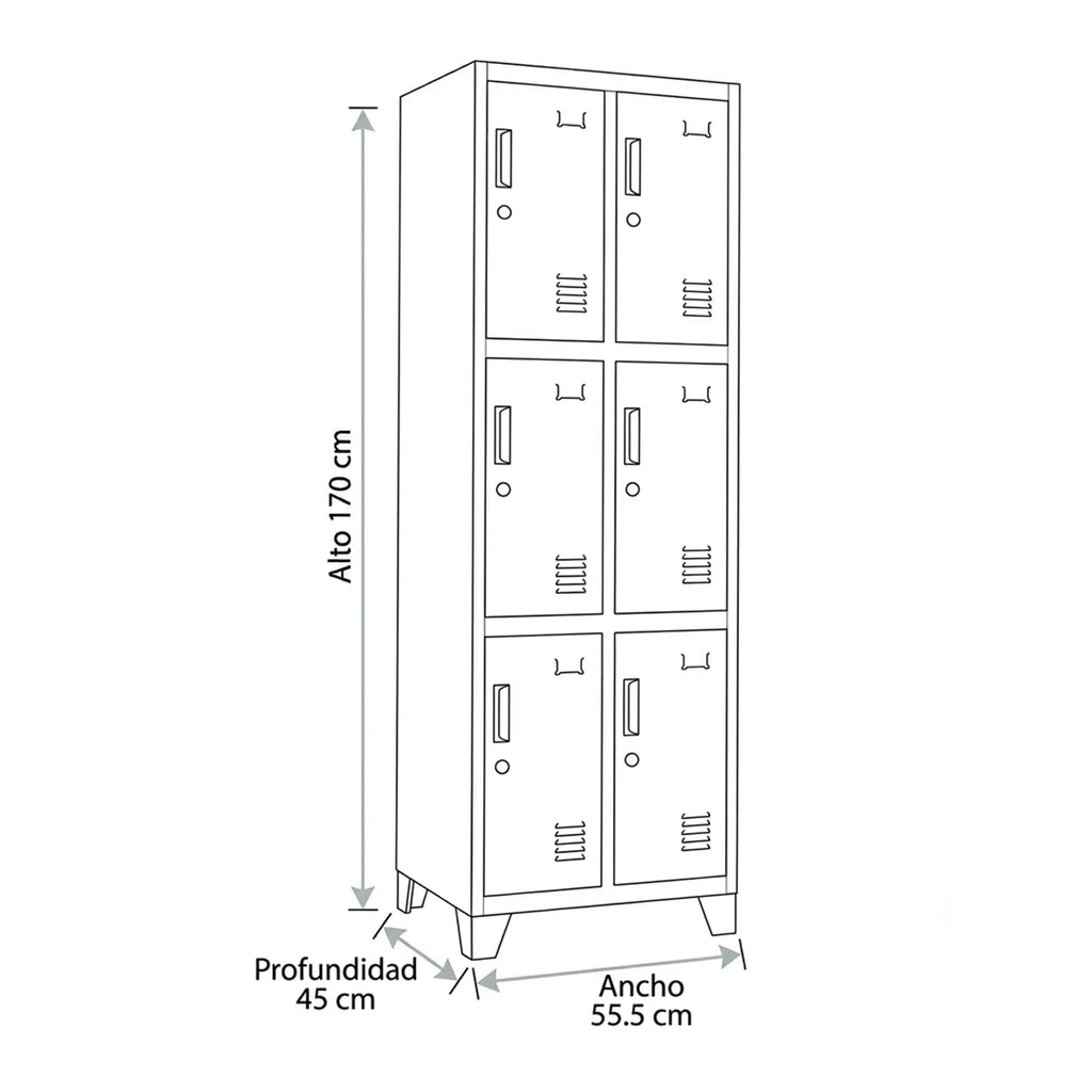 Locker 2 Cuerpos 6 Puertas con Porta Candado