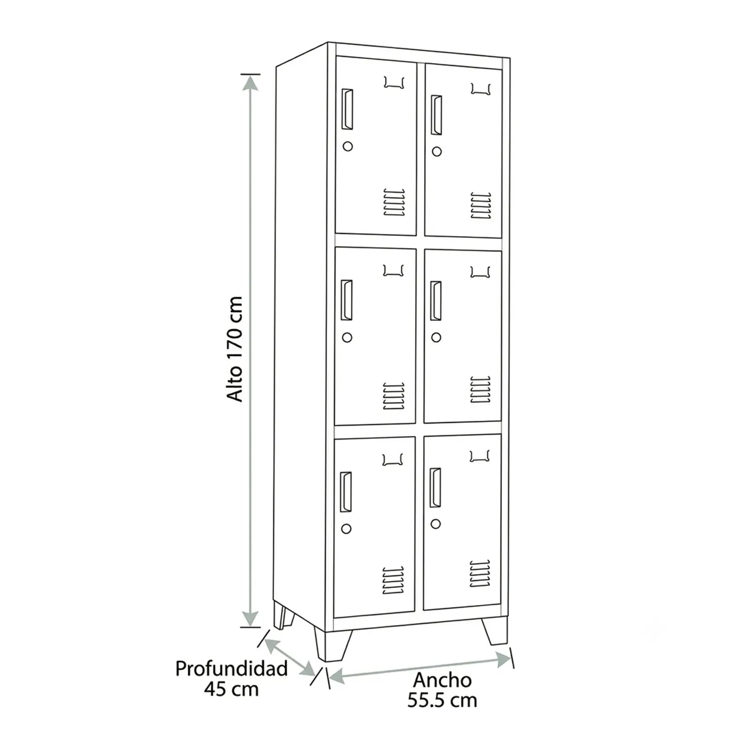 Locker 2 Cuerpos 6 Puertas con Porta Candado