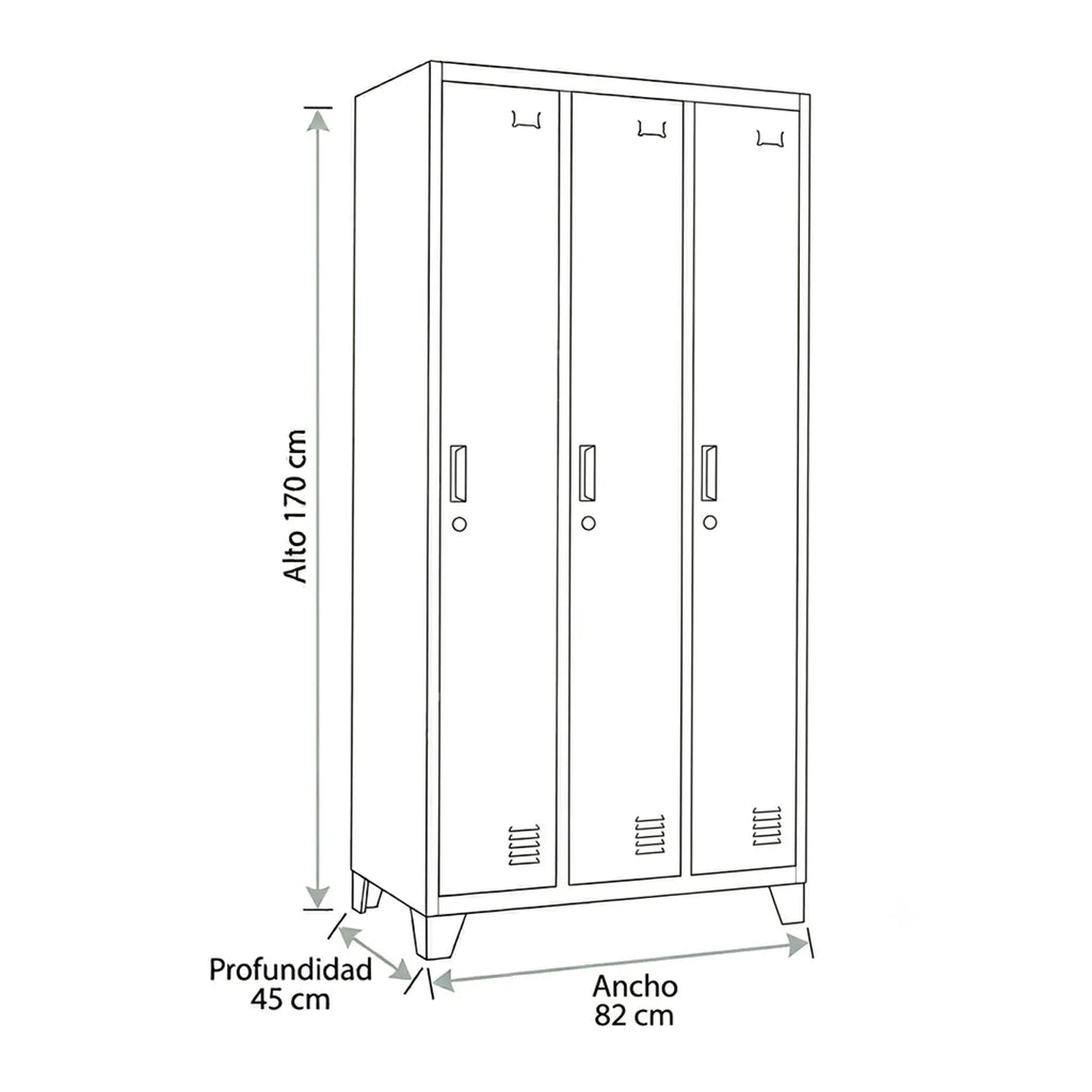 Locker 3 Cuerpos 3 Puertas con Porta Candado