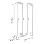 Locker 3 Cuerpos 3 Puertas con Porta Candado