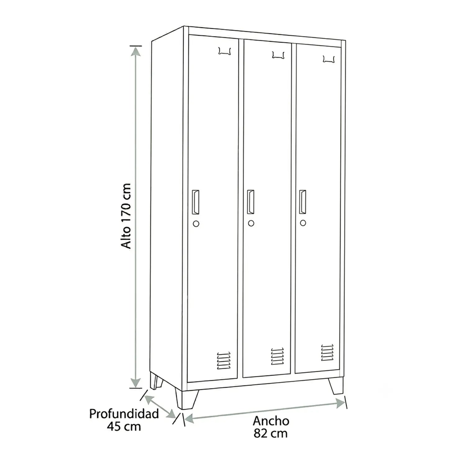 Locker 3 Cuerpos 3 Puertas con Porta Candado