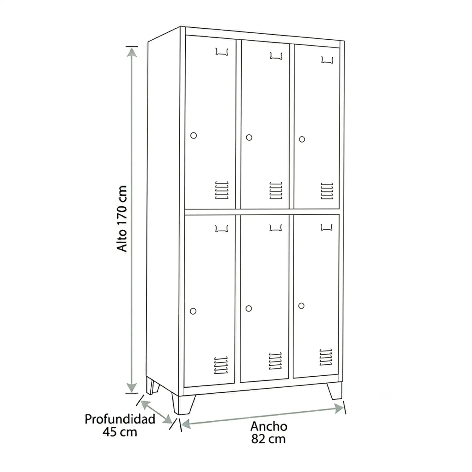Locker 3 Cuerpos 6 Puertas con Porta Candado