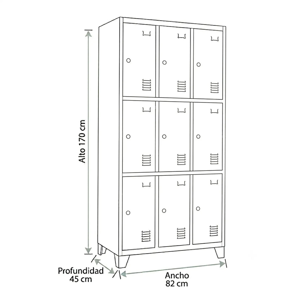 Locker 3 Cuerpos 9 Puertas con Porta Candado
