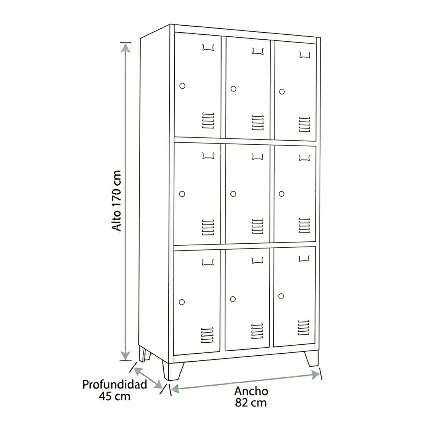 Locker 3 Cuerpos 9 Puertas con Porta Candado