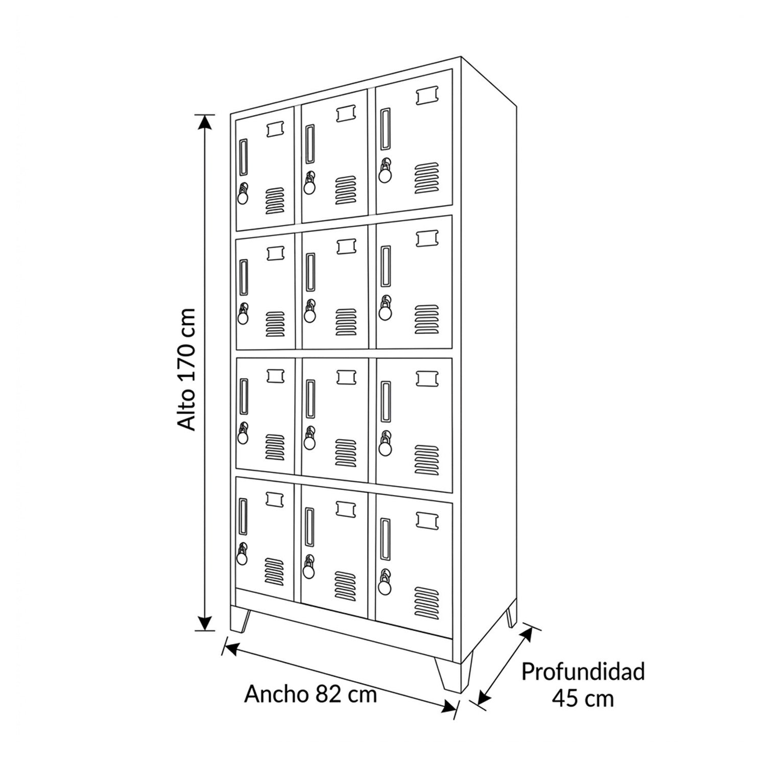 Locker 3 Cuerpos 12 Puertas con Porta Candado