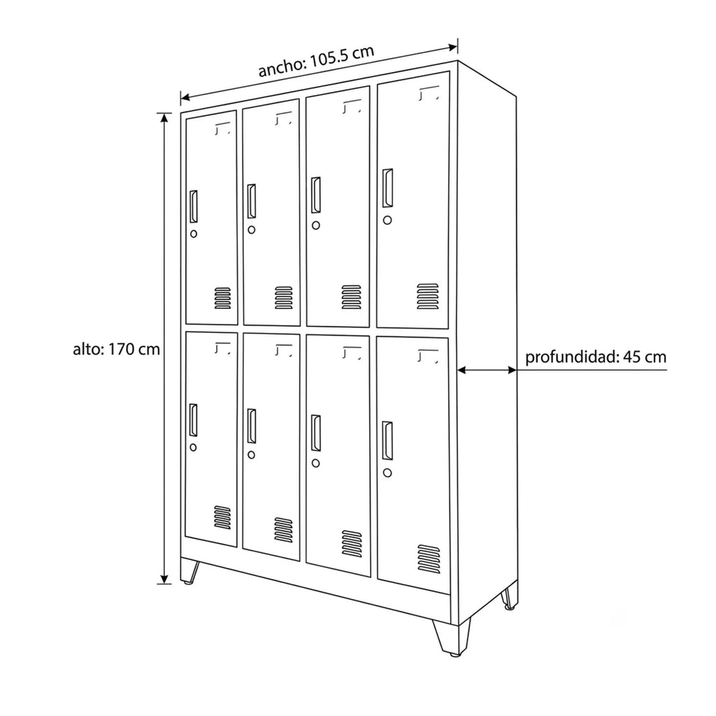 Locker 4 Cuerpos 8 Puertas con Porta Candado