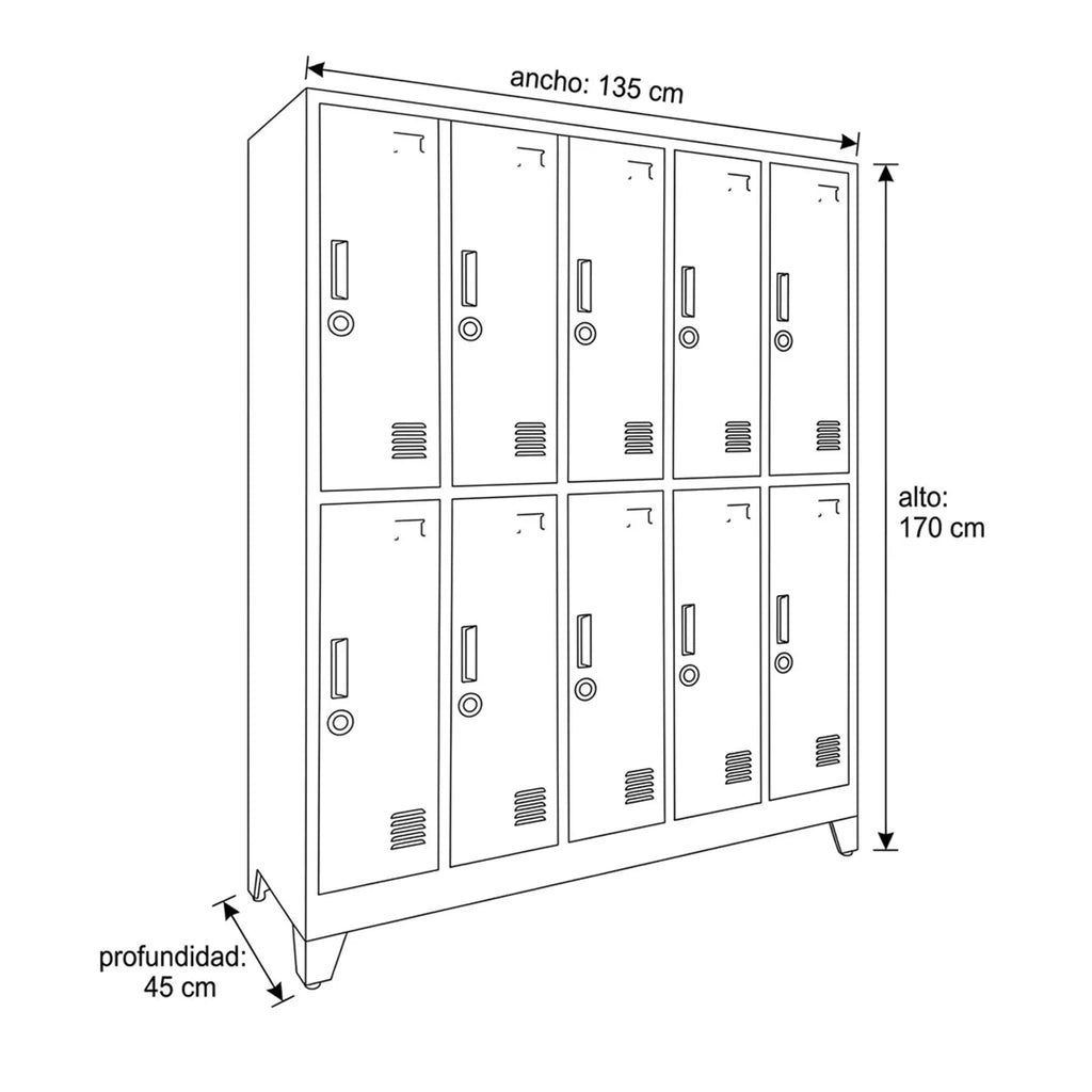 Locker 5 Cuerpos 10 Puertas con Porta Candado