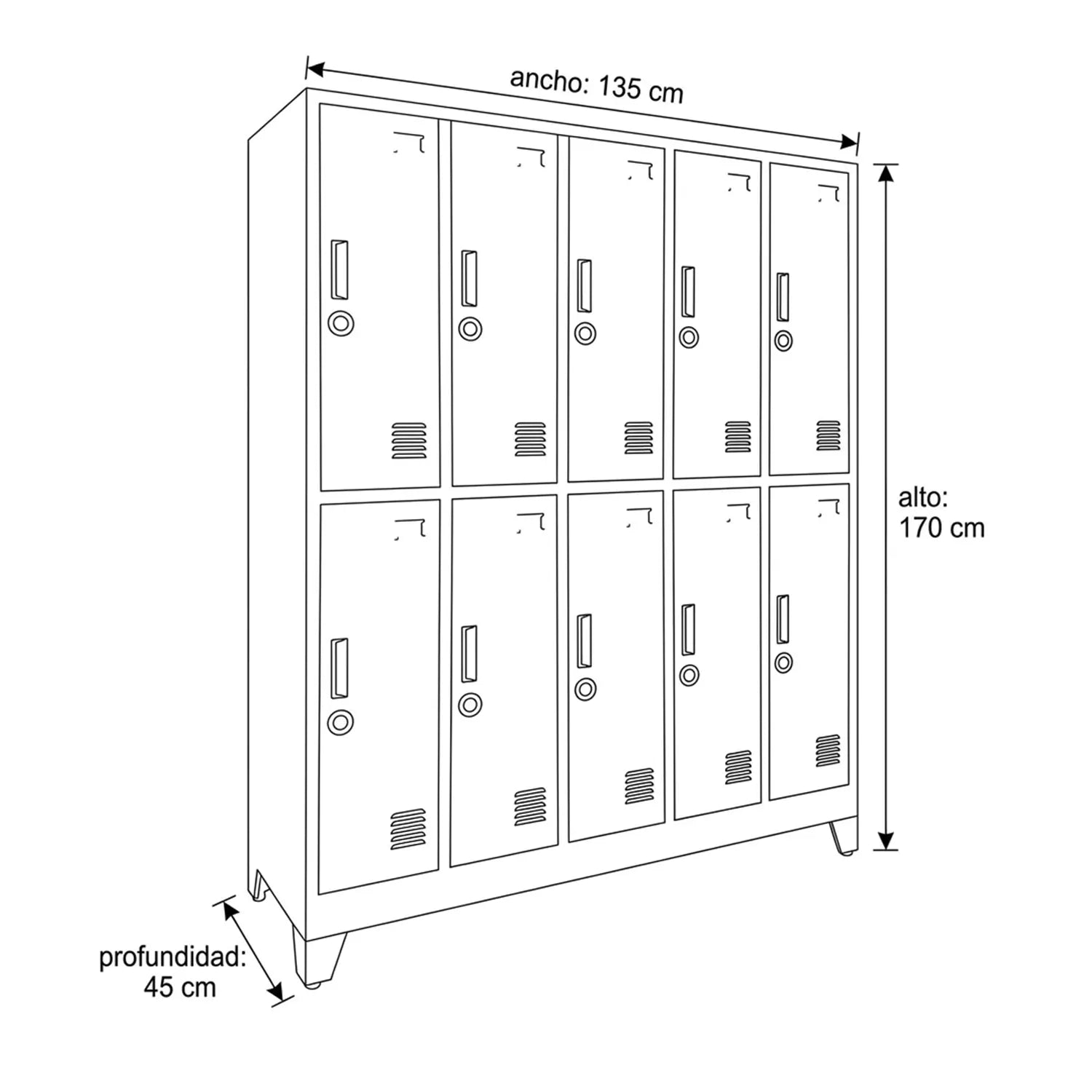 Locker 5 Cuerpos 10 Puertas con Porta Candado