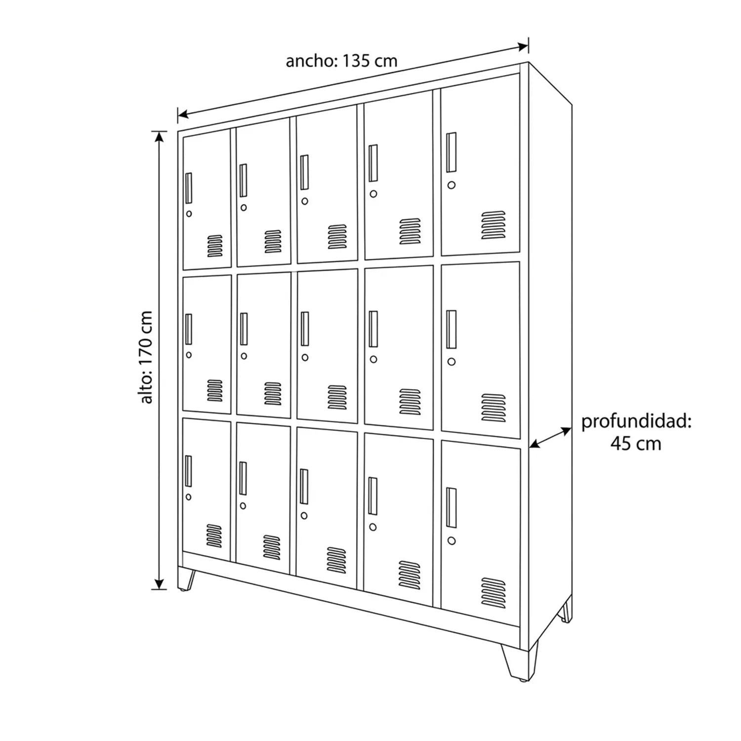 Locker 5 Cuerpos 15 Puertas con Porta Candado