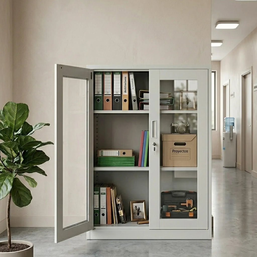 OUTLET MPV Estante Bajo Puerta Vidrio con Llave