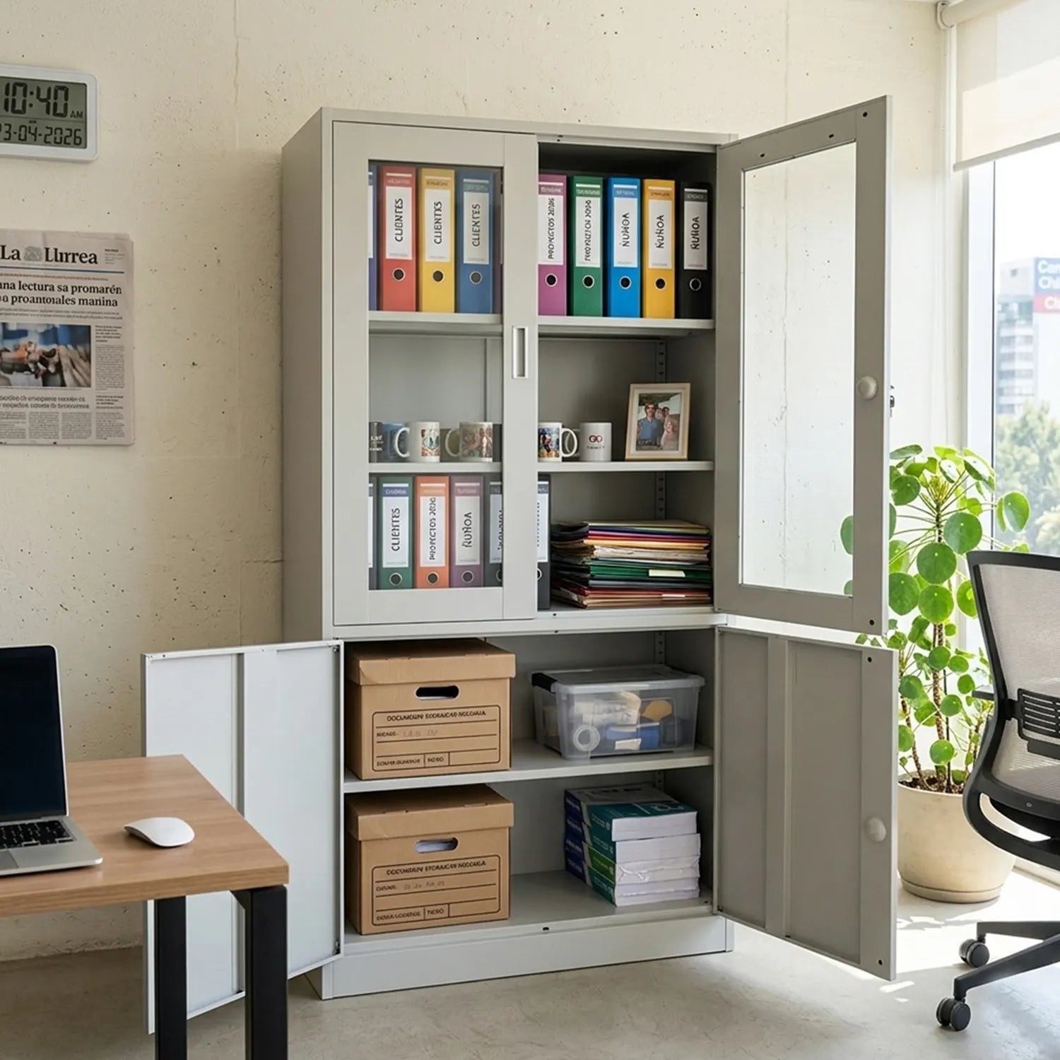 SWGST Estante Puertas de Vidrio y Metal con Llave
